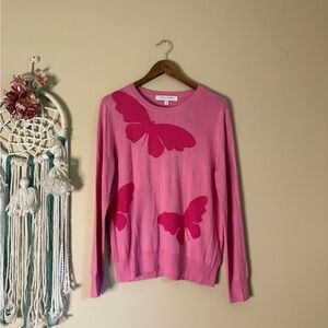 Rare Carolina Herrera Cashmere Silk Blend Sweater Top Pink Butterfly Size XXL